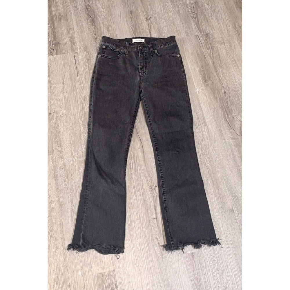 Madewell Cali Demi-Boot Jeans Black Raw Hem Frayed 26 High Rise Flare